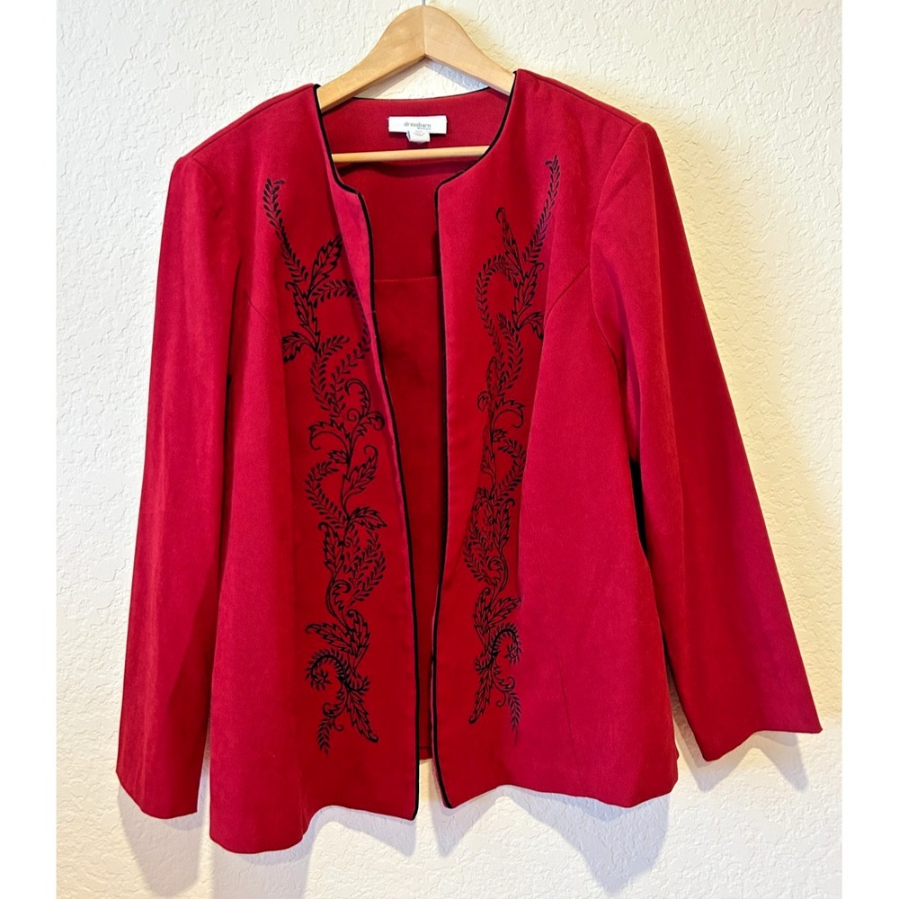 Vintage Dress Barn Blazer + Tank Top Red Black Embroidered 1X 16W Church Stretch